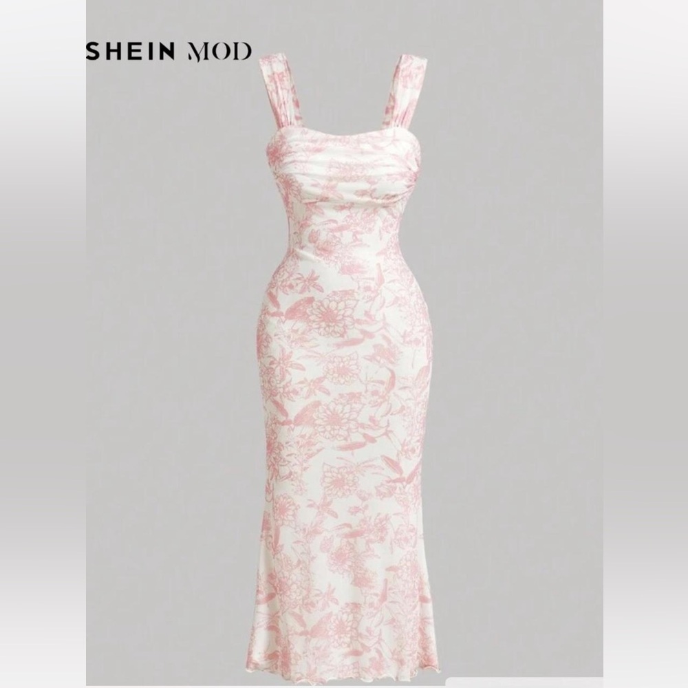 Pink and White Floral Midi Dress